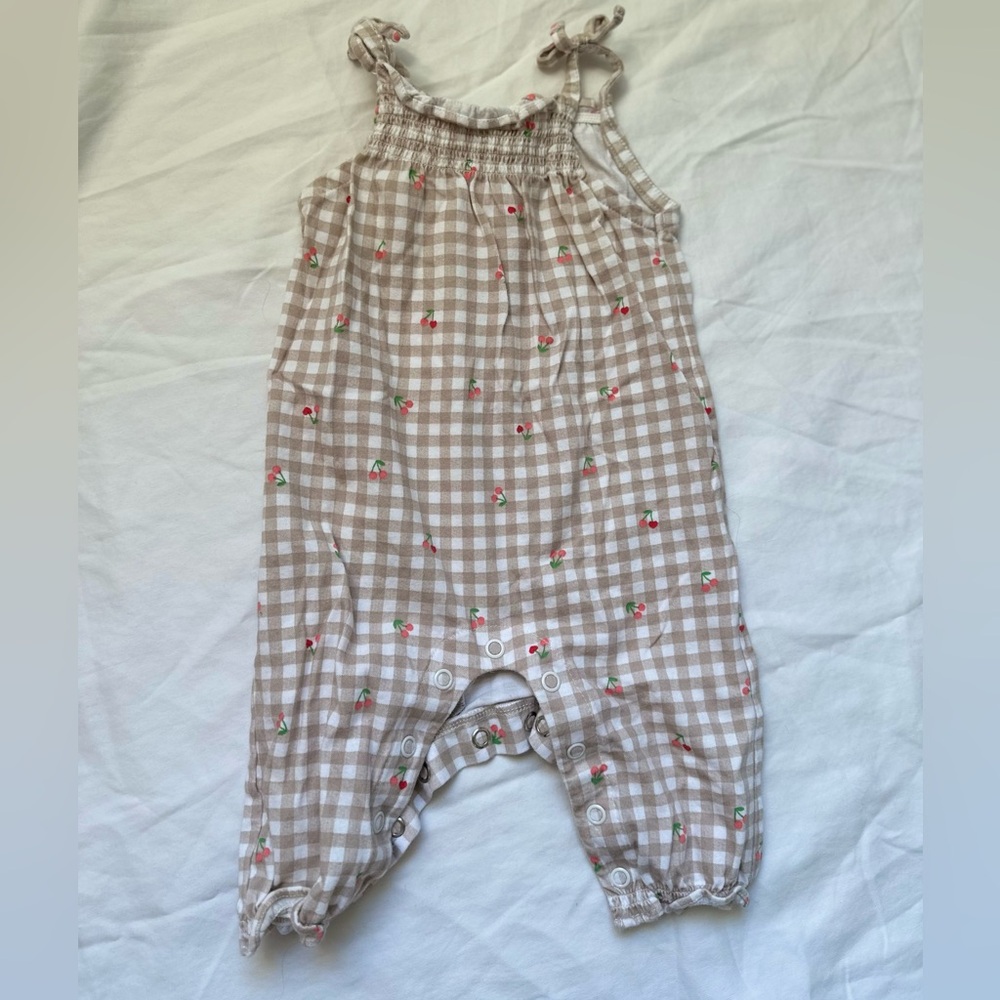 Girls cherries and checkered jumpsuit